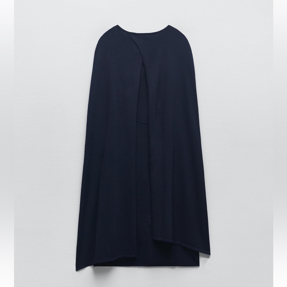 ZARA NAVY BLUE KNIT CAPE DRESS - Picture 6 of 9